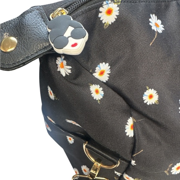 Alice + Olivia Daisy Print Weekend Duffel Bag By Stacey Bendet 16" x 11" Black - Picture 8 of 12